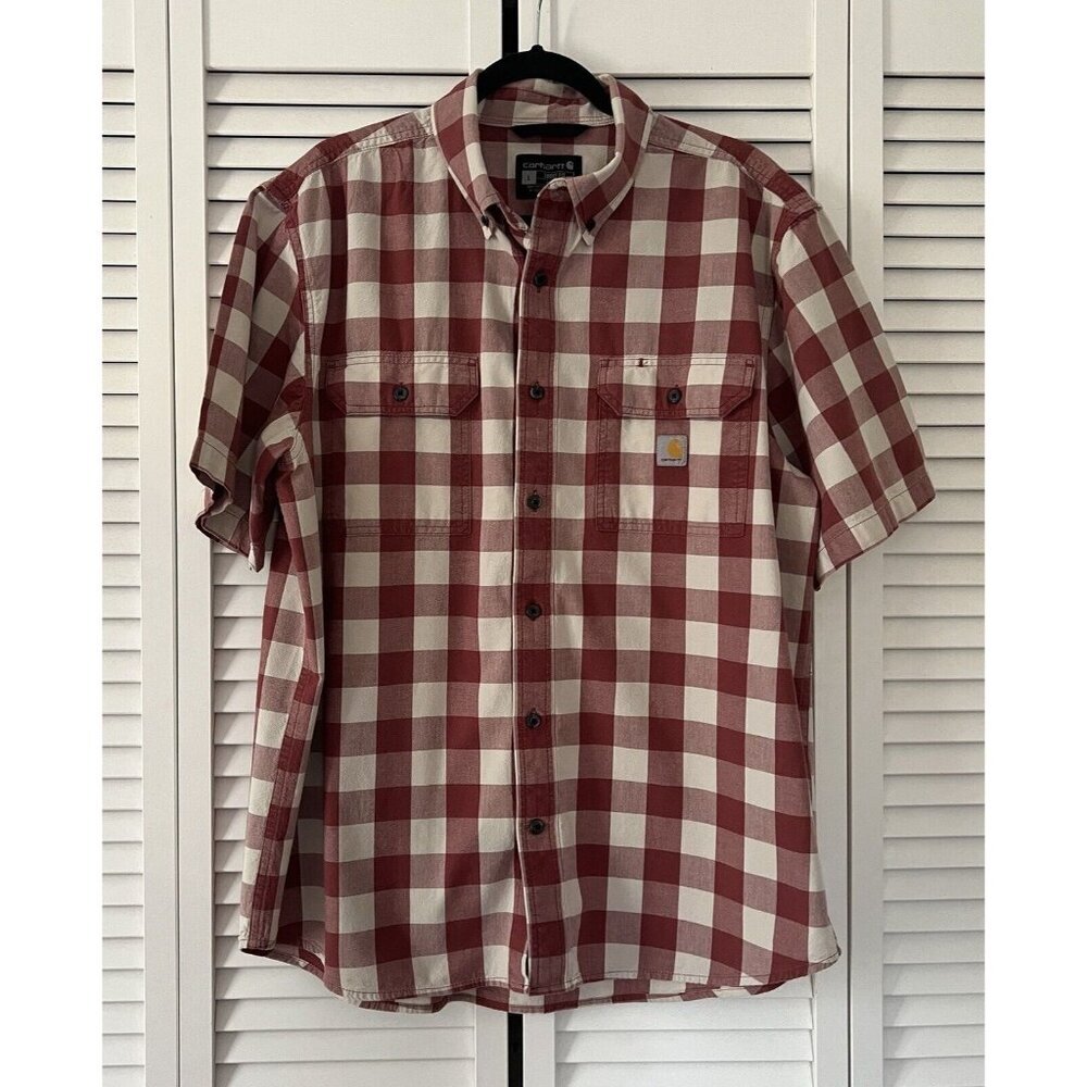CARHARTT Loose Fit Short Sleeve Button up Plaid Shirt Size Large